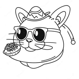 Page à colorier du chat taco drôle avec des lunettes de soleil | Page de coloriage Chat Taco