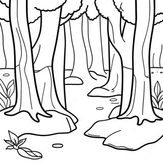 Page à colorier de scène forestière | Page de coloriage Forêt