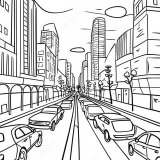 Page à colorier d'une route de ville animée | Page de coloriage Route