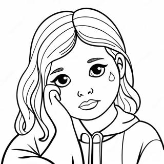 Page à colorier d'une fille triste avec des larmes | Page de coloriage Fille Triste
