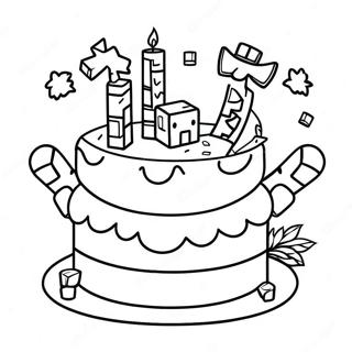 Page à colorier d'un gâteau d'anniversaire Minecraft | Page de coloriage Anniversaire Minecraft