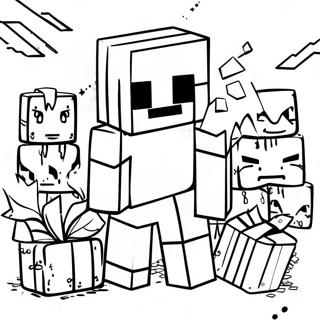 Page à colorier d'une fête d'anniversaire avec un creeper Minecraft | Page de coloriage Anniversaire Minecraft