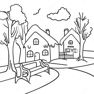 Page à colorier de scène d'hiver confortable | Page de coloriage Confortable
