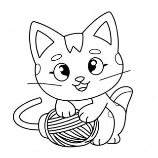 Page à colorier de Litten mignon jouant avec de la laine | Page de coloriage Litten