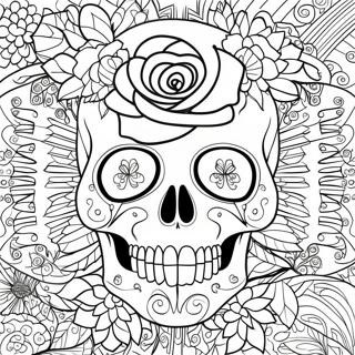 Page à colorier de crâne de rose élégant avec des détails complexes | Page de coloriage Crâne Rose