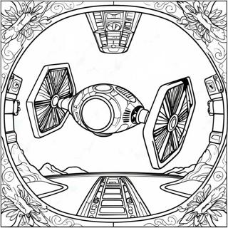 Page à Colorier Bataille Spatiale Detaillée de Tie Fighter | Page de coloriage Chasseur TIE