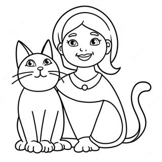 Tante drôle avec un chat Page à colorier | Page de coloriage Tante