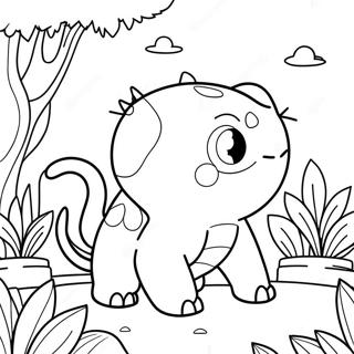 Page à colorier de Bulbasaur mignon dans un jardin | Page de coloriage Bulbizarre