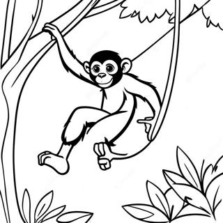 Page à colorier du singe araignée se balançant à travers les arbres | Page de coloriage Singe Araignée
