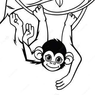 Page à colorier du singe araignée joueur suspendu à l'envers | Page de coloriage Singe Araignée