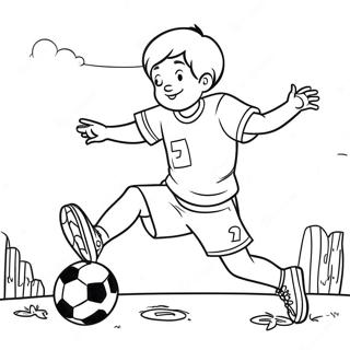 Page à colorier d'un fils jouant au football | Page de coloriage Fils