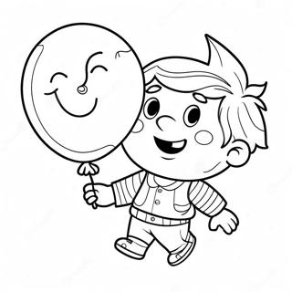 Page à colorier d'un fils heureux avec un ballon | Page de coloriage Fils