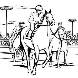 Page à colorier de la scène de course de chevaux de derby | Page de coloriage Derby