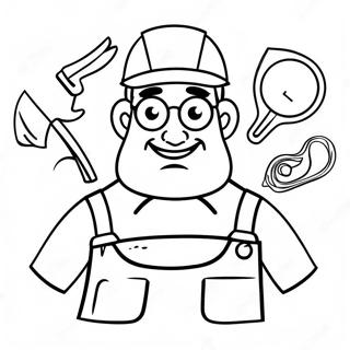 Page à colorier de l'homme à tout faire Hal avec des outils | Page de coloriage Brico Hal