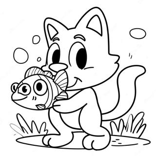 Big le Chat avec un poisson à colorier | Page de coloriage Big le Chat Sonic