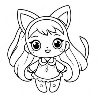 Page à colorier Miku mignonne avec des oreilles de chat | Page de coloriage Miku
