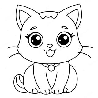 Page à colorier Fille chat mignonne avec de grands yeux | Page de coloriage Fille Chat
