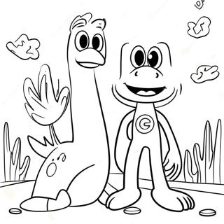 Page à colorier de l'aventure de Gumby et Pokey | Page de coloriage Gumby