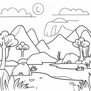 Page à colorier du paysage du monde étrange | Page de coloriage Monde Étrange