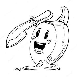 Page à colorier Couteau de dessin animé avec un visage souriant | Page de coloriage Couteau