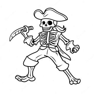 Page à colorier Squelette de pirate redoutable avec épée | Page de coloriage Squelette de Pirate