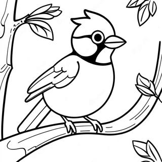 Page à colorier Geai Bleu Coloré dans un Arbre | Page de coloriage Geai bleu