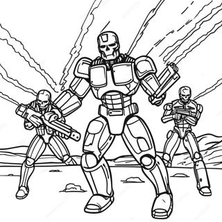 Page à colorier de la bataille futuriste de Terminator | Page de coloriage Terminator