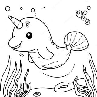 Page à colorier Narval mignon en train de nager | Page de coloriage Narval