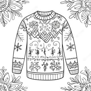 Page à colorier de pull de Noël moche festif avec des flocons de neige | Page de coloriage Pull de Noël moche