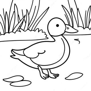 Page à colorier d'un canard colvert coloré dans un étang | Page de coloriage Canard colvert