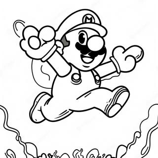 Page à colorier de Mario en feu sautant par-dessus des ennemis | Page de coloriage Mario de feu