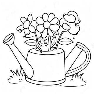 Page à colorier d'un arrosoir mignon avec des fleurs | Page de coloriage Arrosoir