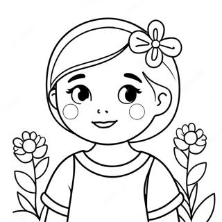 Page à colorier Fille mignonne avec des fleurs | Page de coloriage Fille