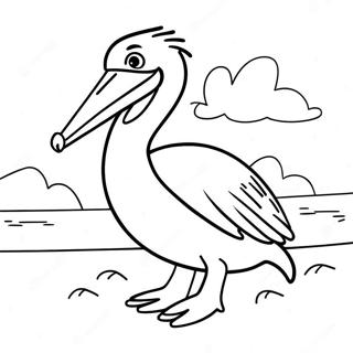Page à colorier de pélican coloré sur la plage | Page de coloriage Pélican