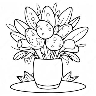 Page à colorier de bouquet de fleurs de Pâques colorées | Page de coloriage Fleurs de Pâques