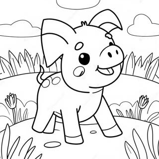 Page à colorier de petit cochon heureux dans un champ | Page de coloriage Porcinet