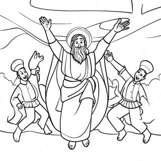 Page à colorier scène de salut joyeuse | Page de coloriage Salvation