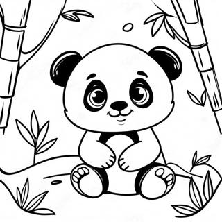 Page à colorier d'un mignon bébé panda dans une forêt de bambous | Page de coloriage Bébé Panda