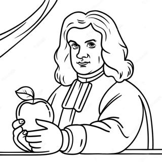 Page à colorier Isaac Newton avec pomme | Page de coloriage Isaac Newton