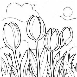 Page à colorier d'un Jardin de Tulipes Réaliste | Page de coloriage Tulipe réaliste