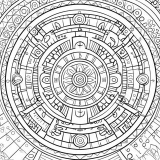 Page à colorier calendrier aztèque détaillé | Page de coloriage Calendrier Aztèque