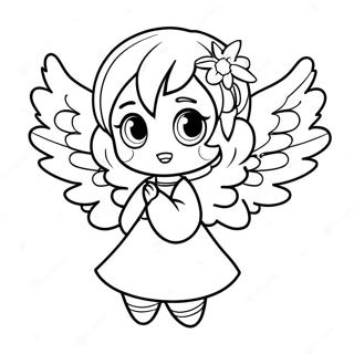 Mignon ange anime avec de grandes ailes Page à colorier | Page de coloriage Ange Anime