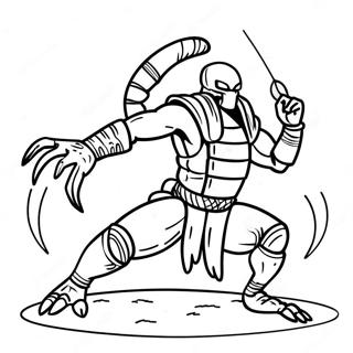 Page à colorier de Scorpion en position de combat | Page de coloriage Mortal Kombat