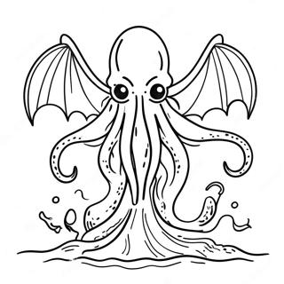 Page à colorier Cthulhu émergeant de l'océan | Page de coloriage Cthulhu