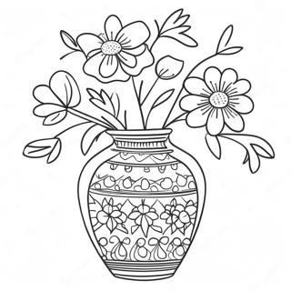 Page à colorier d'un vase de fleurs élégant | Page de coloriage Vase de fleurs