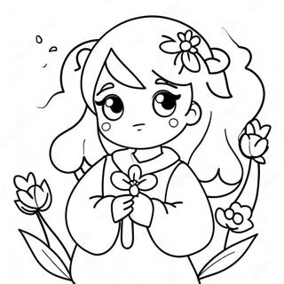 Jolie fille anime avec des fleurs à colorier | Page de coloriage Beauté Anime