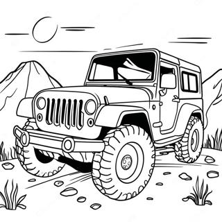 Page à colorier Aventure en Jeep tout-terrain | Page de coloriage Aventure Jeep