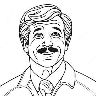 Page à colorier Ted Lasso avec un sourire fantaisiste | Page de coloriage Ted Lasso