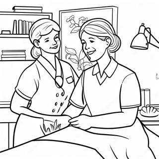 Page à colorier Infirmière CNA Aidant un Patient | Page de coloriage CNA