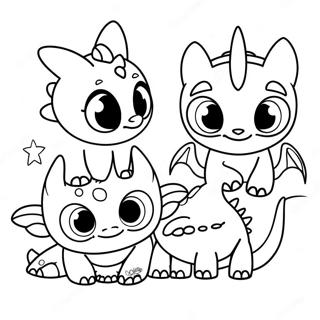Page à colorier Bébé Krokmou avec des amis | Page de coloriage Bébé Sans Dent
